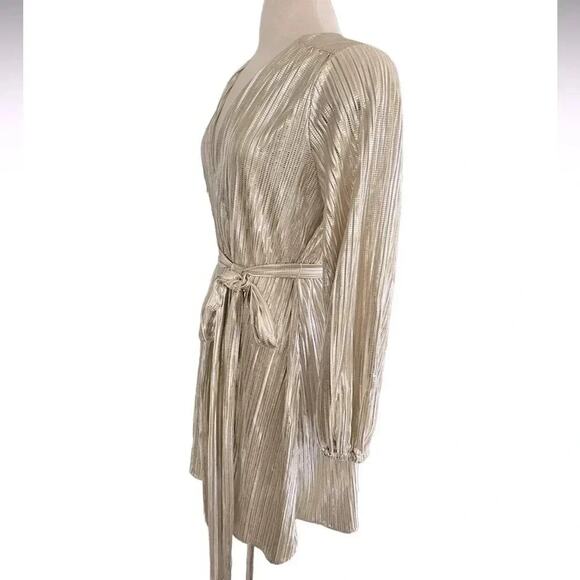 BOSTON PROPER Metallic Pleated Long Sleeve Dress Size M - Picture 5 of 12